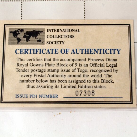 Princess Diana Stamps Single & Block of 9 Togo Issue - Picture 6 of 6